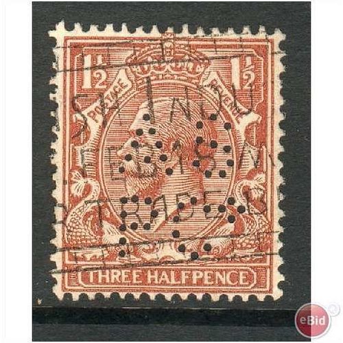 GB stamps 1934-36 KGV 1&1/2d red brown SG362 perfin - 1