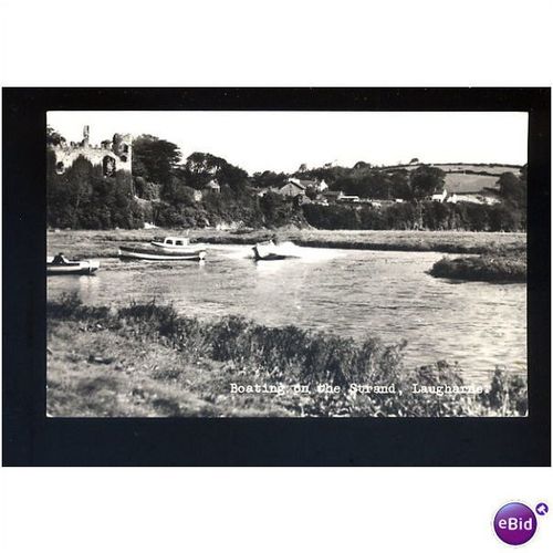 Wales LAUGHARNE Strand Boating Postcard