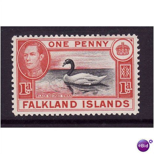 FALKLAND ISLANDS 1938 1d BLACK NECKED SWAN SG 147a M/MINT