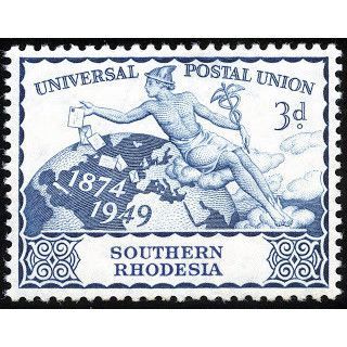 Southern Rhodesia KGVI 1949 UPU 75th 3d Blue Mounted Mint MM SG 69 postage stamp