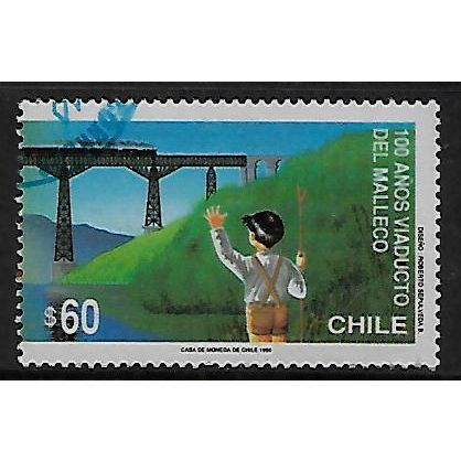 CHILE 1990 ANNIV MALLECO VIADUCT 60p BOY WAVING TO STEAM TRAIN SG 1336 FINE USED