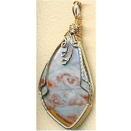 Red Gray Jasper Bronze Wire Wrap Gemstone Pendant 20