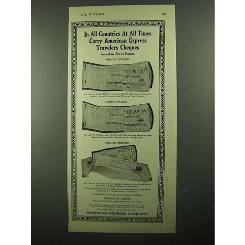 1920 American Express Travelers Cheques Ad - All Times