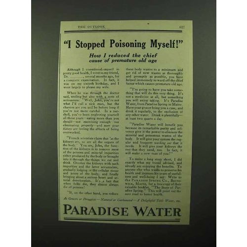 1921 Paradise Water Ad - I Stopped Poisoning Myself