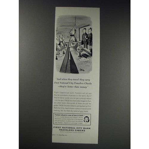 1963 First National City Bank Travelers Checks Ad - Cartoon by William Steig
