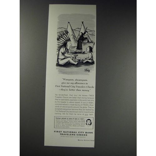 1963 First National City Bank Travelers Checks Ad - William Steig - Wampum