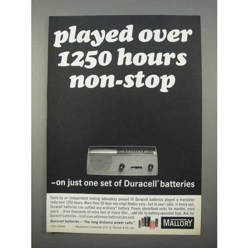 1966 Mallory Duracell Batteries Ad - 1250 Hours