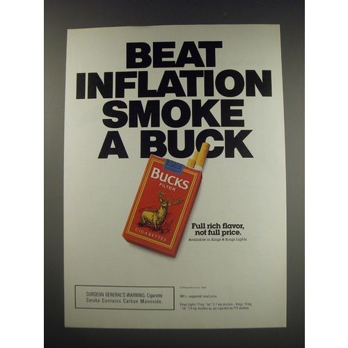1991 Bucks Cigarettes Ad - Beat inflation smoke a Buck