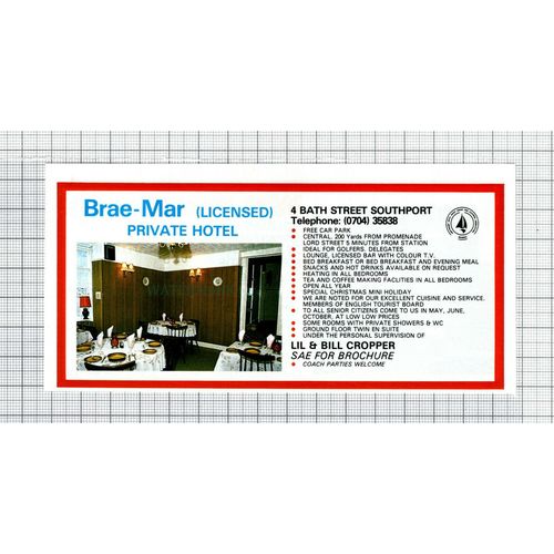 C7651) Wilmar Holiday Flats Southport / Brae-Mar Hotel Bill Cropper 1986 Advert