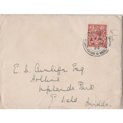 GB 1925 cover Tamworth to Enfield with stamp & a 2 page letter