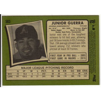2020 Heritage High Number baseball card 583 Junior Guerra - Arizona Diamondbacks