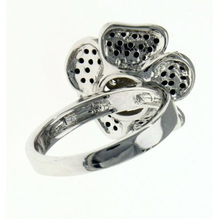 New 925 Sterling Silver Lily Rose Fashion Jewelry Flower Ring Black & White CZ