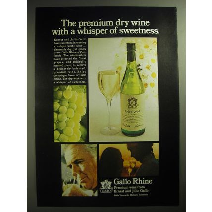 1974 Gallo Rhine Wine Ad - The premium dry wine with a whisper of sweetness