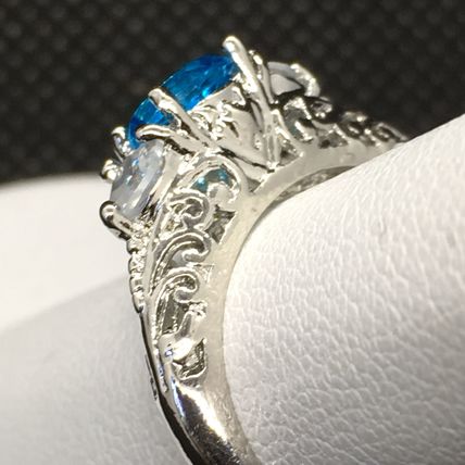 Ring Aqua Colored Crystal White Gold Plate #253 USA Seller