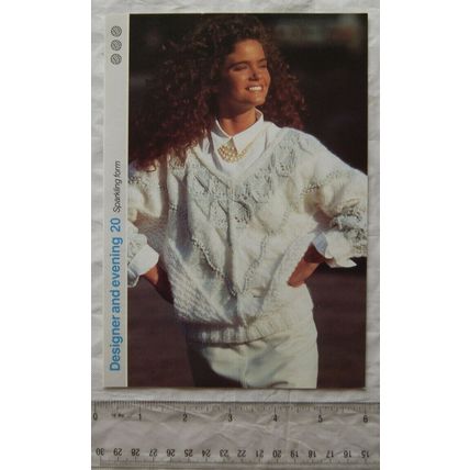 1986 Designer & evening pattern 20 V panel sweater, Pingouin Sorbet & Luciole