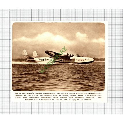 French Six Engined Latecoere 631 BOAC Flying Boat Base Hythe - 1947 Cutting