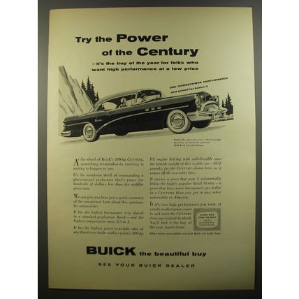 1954 Buick Century Car Ad - Try the power of the Century