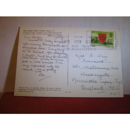 MONT ORGUEIL CASTLE floodlit, GOREY, JERSEY.. used postcard 1978 pm #
