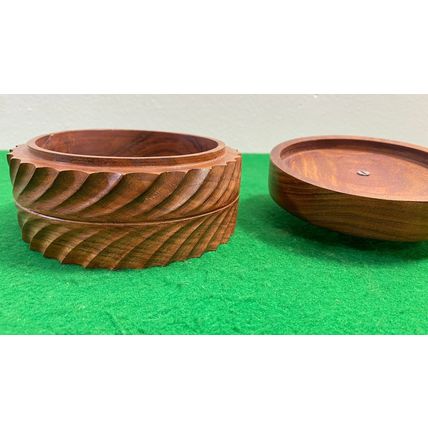 Vintage Wooden Round Box, Brass Knob, Handmade Sewing Box, Leaves Pattern, Carve