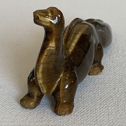 Vintage Chinese Carved Tiger's Eye Dinosaur Figurine Gemstone Brontosaurus 4.6"