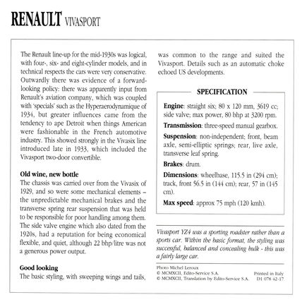 Collectors Club card. Classic Cars. Renault Vivasport