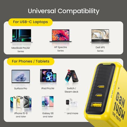 AOHI Youth 140W Gan+ USB C Charger 100W Laptop Fast Charger PD3.1 PPS 3-Port USB