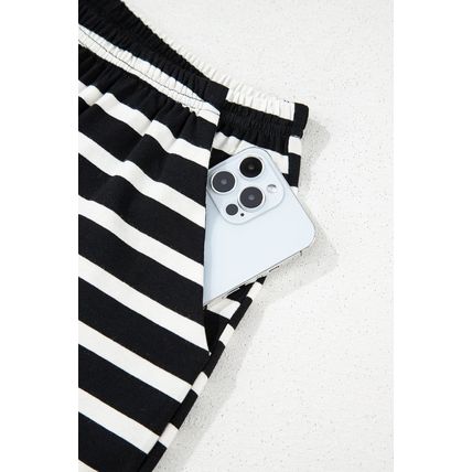 Black White Striped Short Sleeve Top and Shorts Set