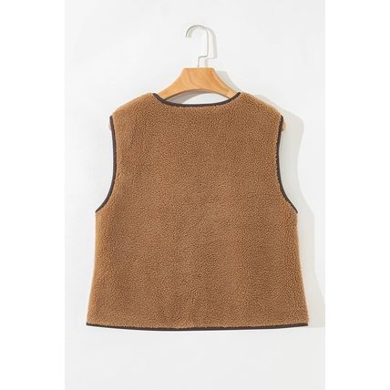 Light French Beige Contrast Trim Tie Front Sherpa Vest