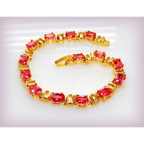 Fine Pink Topaz Crystal Gold Plated Bracelet Chain Jewellery 2257