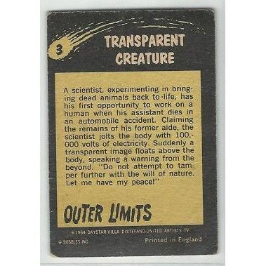 OUTER LIMITS ' TRANSPARENT CREATURE card # 3 ( 1964 )