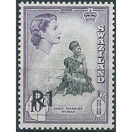 Swaziland 1961 SG76 1 Rupee on 10/- Black & Deep Lilac Mounted Mint . ..