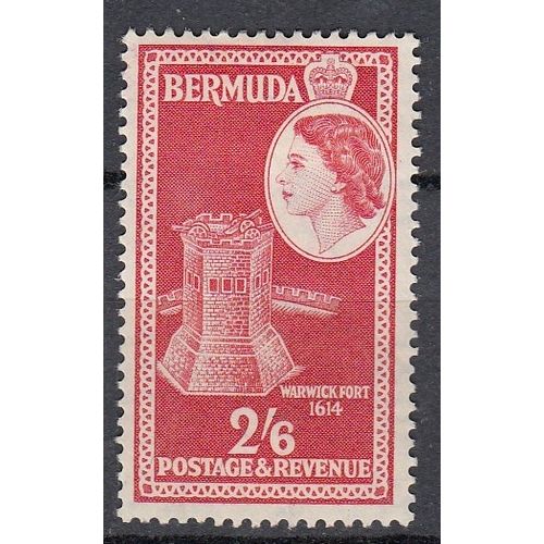 Bermuda QEII 1953 2s 6d Scarlet Mounted Mint MM SG 147 Sc 159 warwick fort stamp