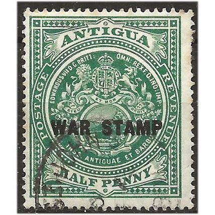 Antigua 1916 SG52 1/2d Green WAR STAMP Fine Used . .. .