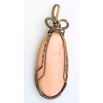 Orange Alabaster Bronze Copper Wire Wrap Gemstone Pendant 12