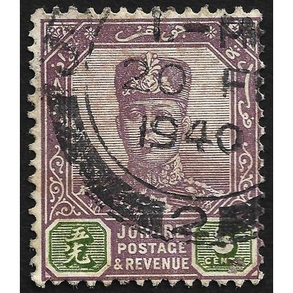 JOHORE 1921 w.MSCA 5c Sc#107 USED @N809