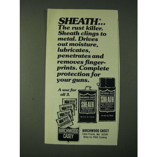 1980 Birchwood Casey Sheath Rust Preventive Ad - SheathÉ the rust killer.