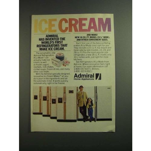 1984 Admiral A La Mode Ice Cream Maker Refrigerators Ad