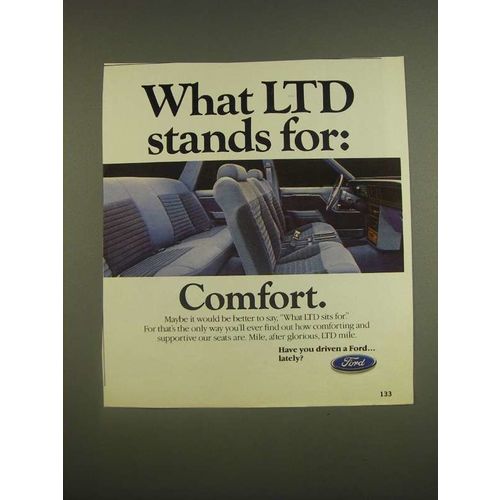 1985 Ford LTD Car Ad - What LTD stands for: Comfort