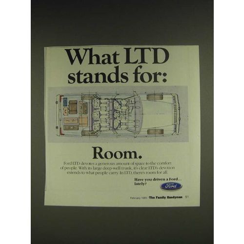 1985 Ford LTD Car Ad - What LTD stands for: Room