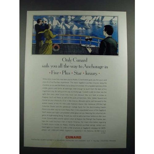 1988 Cunard Cruises Ad - Sails You All the Way to Anchorage