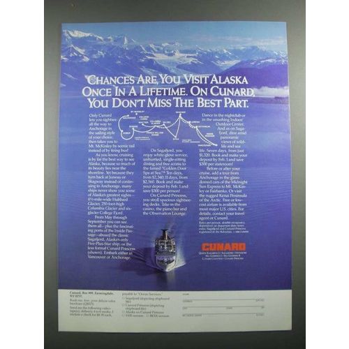 1988 Cunard Cruises Ad - Visit Alaska Once in a Lifetime