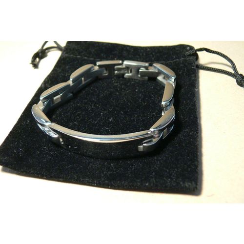 mens link bracelet polished stainless steel clasp fixing