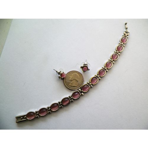 7 1/2'' SILVERTONE LILAC STONE BRACELET & EARRINGS SET