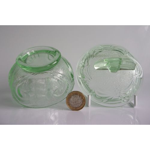 Bagley Art Deco Green Glass "Rutland" Small Trinket Bowl and Lid.