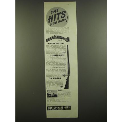 1938 Hunter-Made Guns Ad - Hunter Special, L.C. Smith Field Grade, Fulton