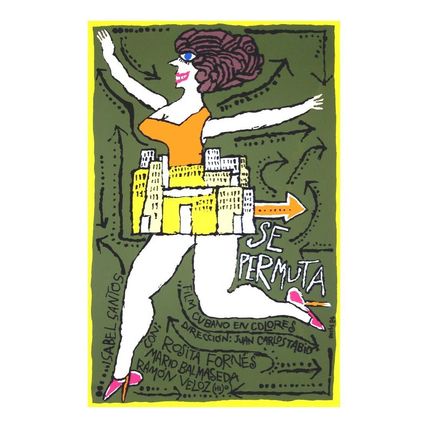 Cuban movie Poster.SE PERMUTA.Moving.art film.Funny graphic design.Home Decor