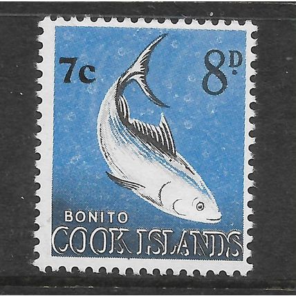 COOK ISLANDS 1967 7c on 8d BONITO FISH BLACK & BLUE SG2113 M MINT