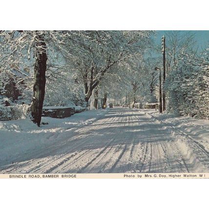 Brindle Road at Bamber Bridge Lancashire Village Vintage Winter Snow Postcard