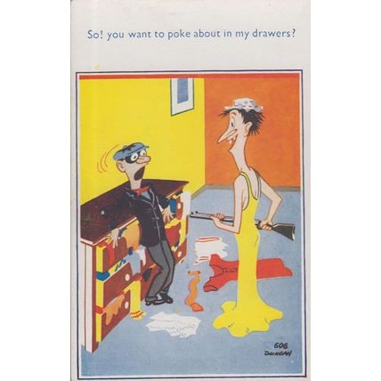 Peeping Tom With Laundry Knickers Fetish Caught By Lady & Gun Old Comic Postcard