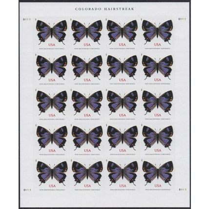 Colorado Hairstreak Butterfly Sheet of Twenty Non-machinable Rate Stamps #5568